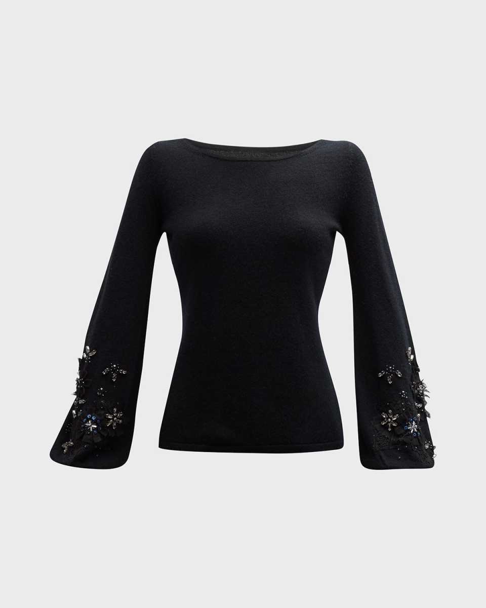 Cashmere Sweater with Embellished Bell Sleeves